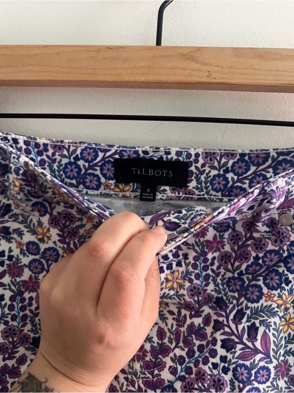 Talbots Floral Skirt Women’s 8 Purple Cotton Liberty Style Preppy Cottagecore - Picture 3 of 5